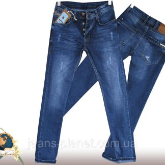 Джинси чоловічі звужені слім Mario синього кольору з потертостями 31 р