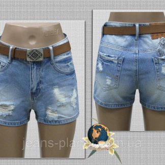 Шорти жіночі джинсові рвані з ременем блакитного кольору
