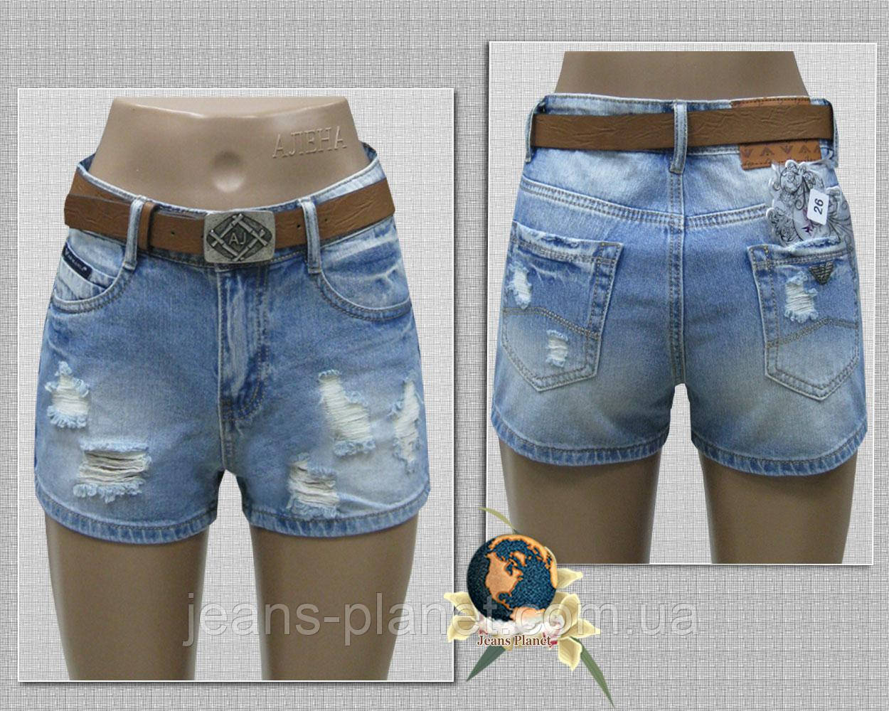 Шорти жіночі джинсові рвані з ременем блакитного кольору