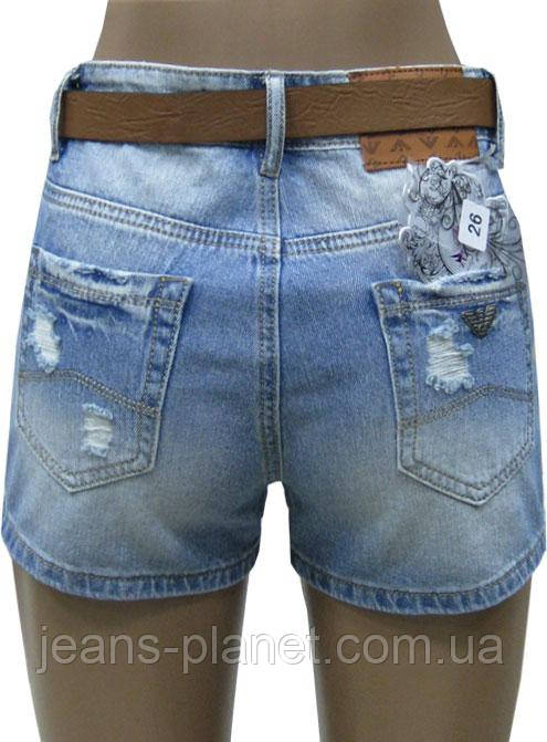 Шорти жіночі джинсові рвані з ременем блакитного кольору — изображение 3