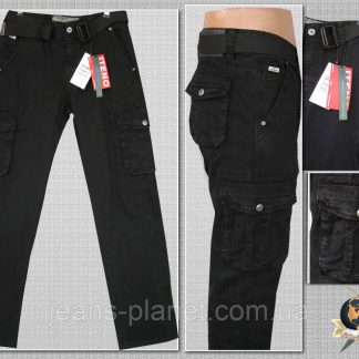 Джинси карго чоловічі ITENO -Tophero оригінал з накладними кишенями чорного кольору