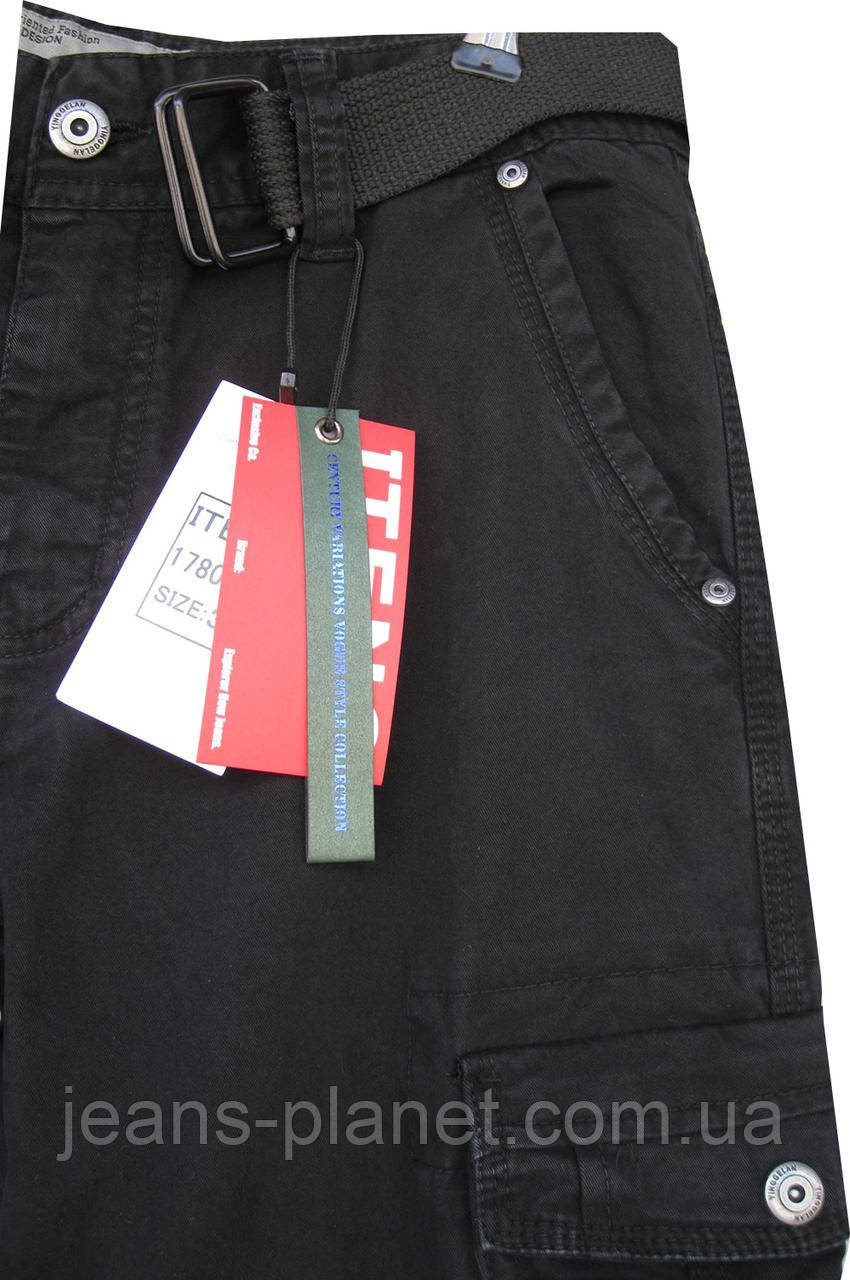 Джинси карго чоловічі літні ІTENO з накладними кишенями чорного кольору — изображение 4