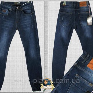 Джинси чоловічі утеплені звужені BlueNile на гумці синього кольору