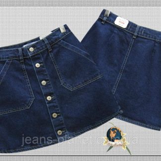 Джинсова спідниця молодіжна на гудзиках синього кольору з кишенями