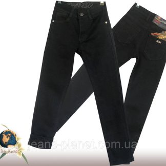 Джинси молодіжні утеплені звужені чорного кольору Grossness 30-й розмір