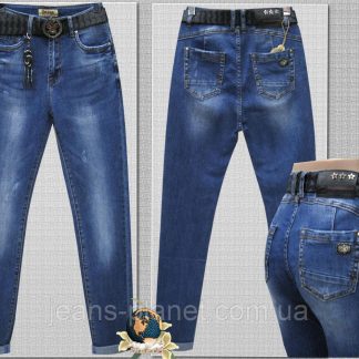 Джинси жіночі модні завужені з високою посадкою ременем і брелоком