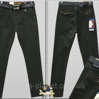 Джинси-брюки завужені кольору темний хакі з ременем 29 розмір