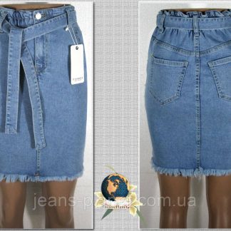 Джинсова спідниця молодіжна з джинсовим поясом низ бахрома 38 рр