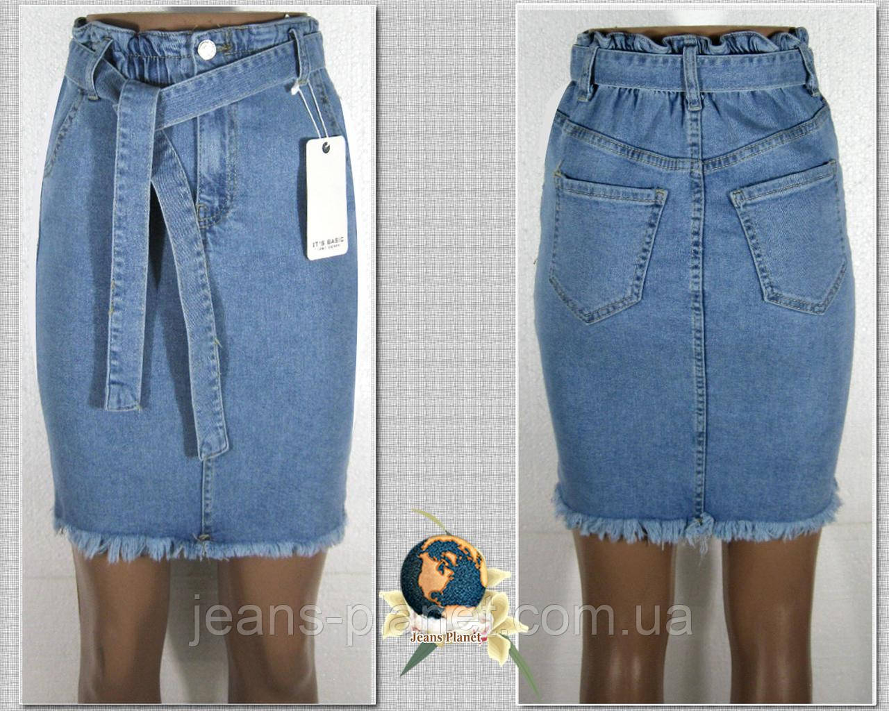 Джинсова спідниця молодіжна з джинсовим поясом низ бахрома 38 рр