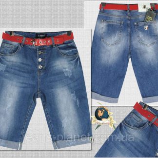 Шорти жіночі бойфренди подовжені на ґудзиках із червоним ременем батал