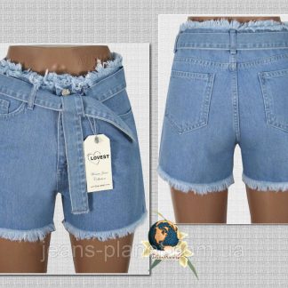 Шорти жіночі джинсові Мом із бахромою та джинсовим поясом