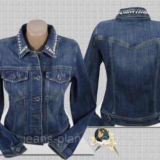 Куртка жіноча джинсова приталені коттон комір перли