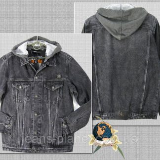 Куртка чоловіча джинсова котонка темно-сірого кольору з капюшоном XL