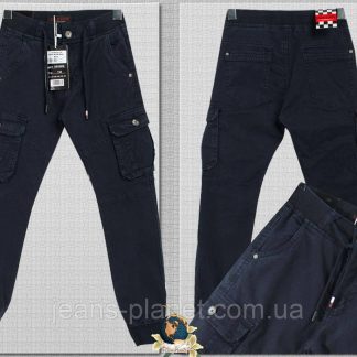 Модні підліткові джинси на хлопчика карго синього кольору