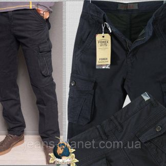 Джинси чоловічі утеплені карго з кишенями темно-сині