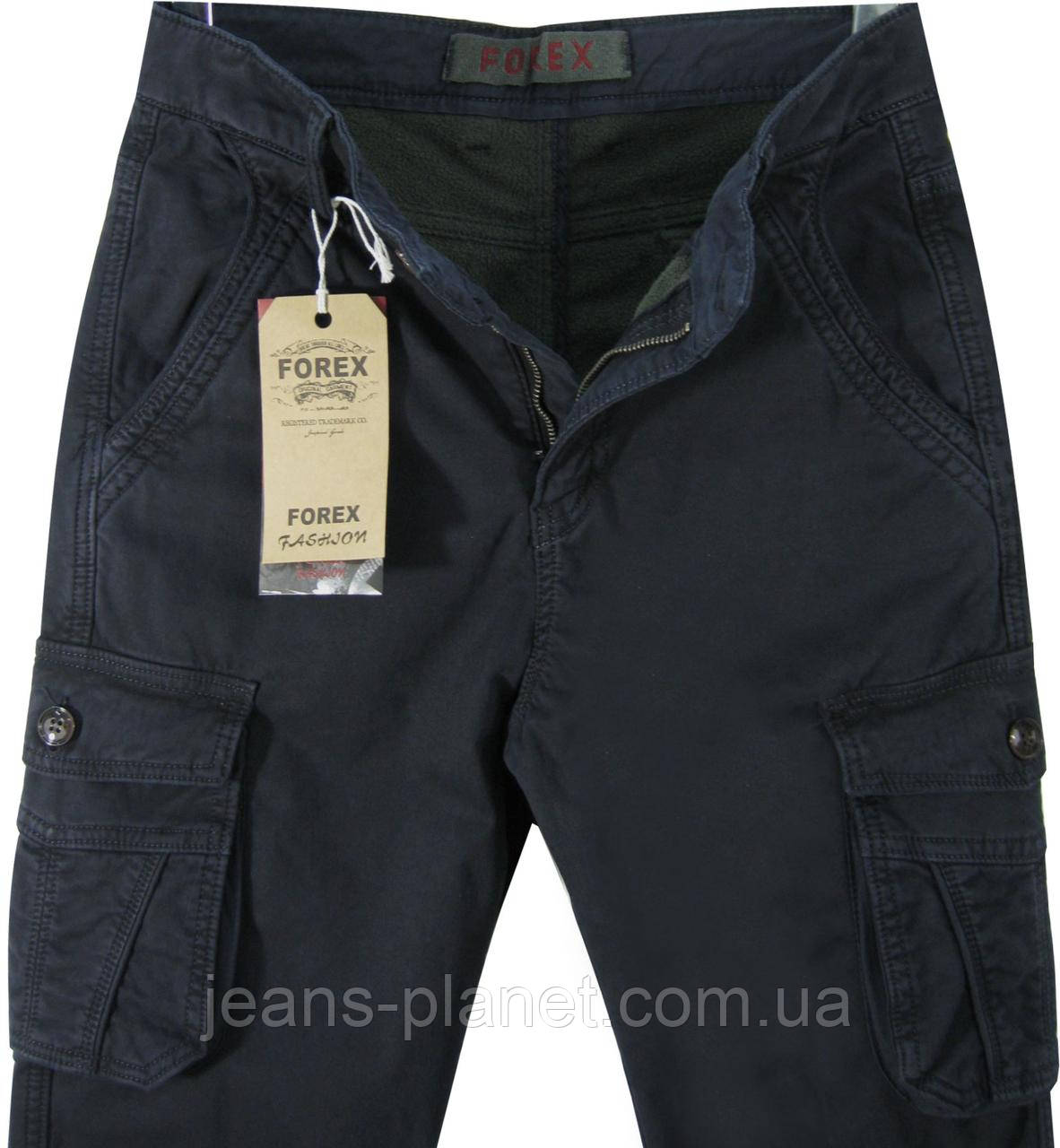 Джинси чоловічі утеплені карго з кишенями темно-сині — изображение 2
