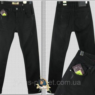 Джинси чоловічі утеплені завужені Distry чорного кольору баталов