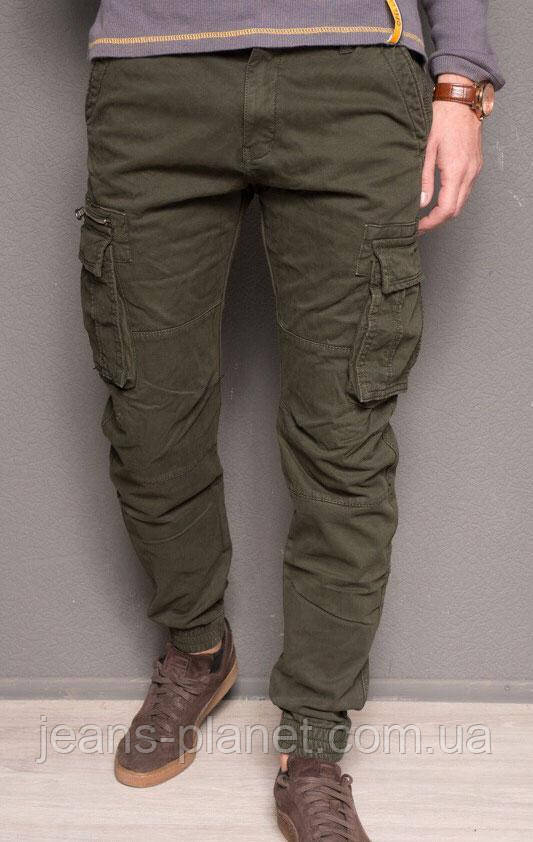 Джинси чоловічі зимові карго з кишенями зелені хакі на гумці 34-й розмір — изображение 2