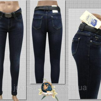 Джинси жіночі утеплені на флісі завужені з ременем Cudi