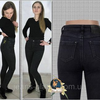 Джинси жіночі утеплені завужені на високій талії чорний графіт
