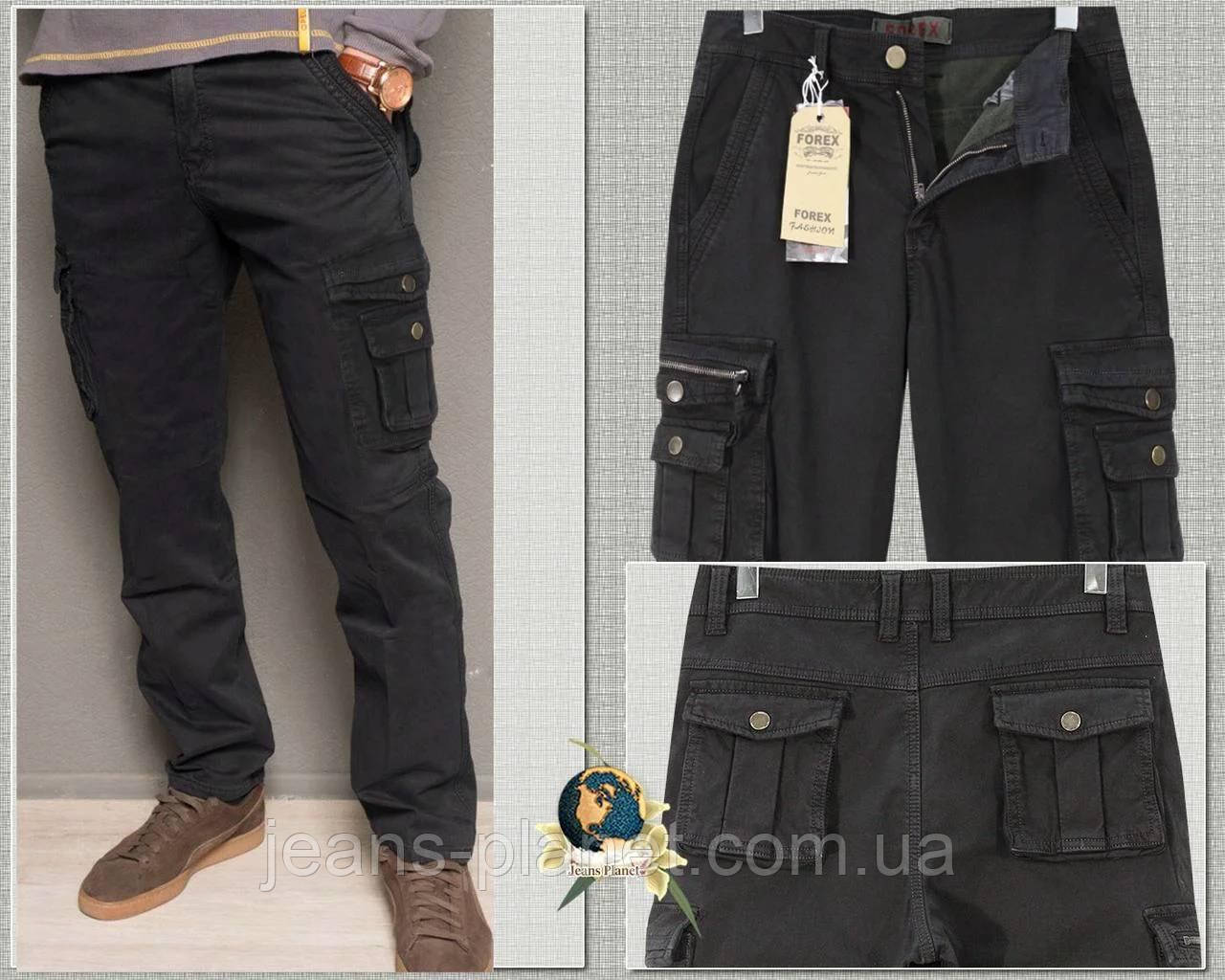 Джинси чоловічі утеплені з накладними кишенями Forex чорні