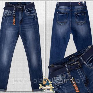 Модні жіночі джинси батали на високій талії з ременем і брелоком 32-й розмір
