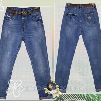 Модні жіночі джинси бойфренди баталов на гудзиках з ременем