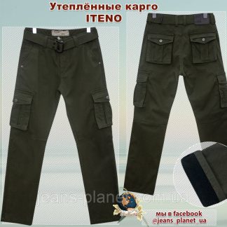 Джинси чоловічі утеплені карго з кишенями ITENO колір хакі