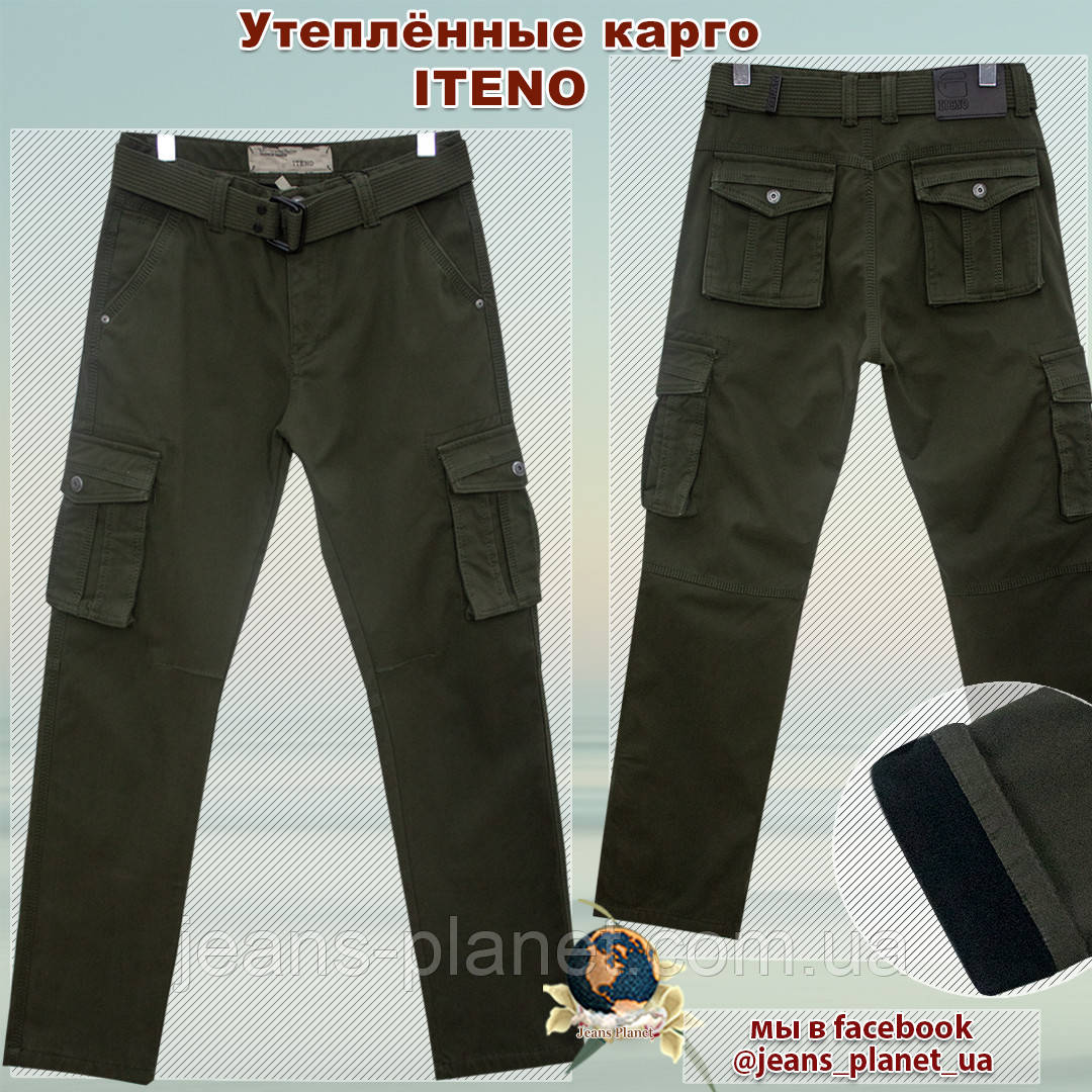 Джинси чоловічі утеплені карго з кишенями ITENO колір хакі