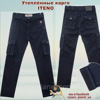 Джинси чоловічі утеплені карго з кишенями ITENO синього кольору