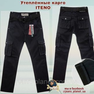 Джинси чоловічі утеплені карго з кишенями ITENO чорного кольору