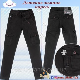 Модні утеплені джинси карго на хлопчика підлітка чорного кольору