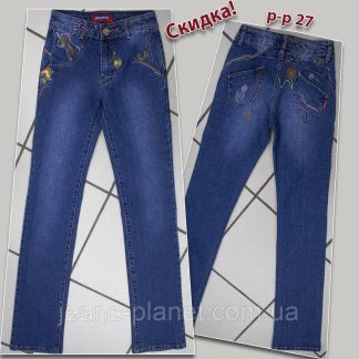 Оригінальні прямі жіночі джинси з вишивкою 27 розмір