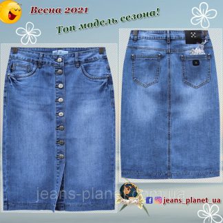 Джинсова спідниця на ґудзиках міді світло-синього кольору