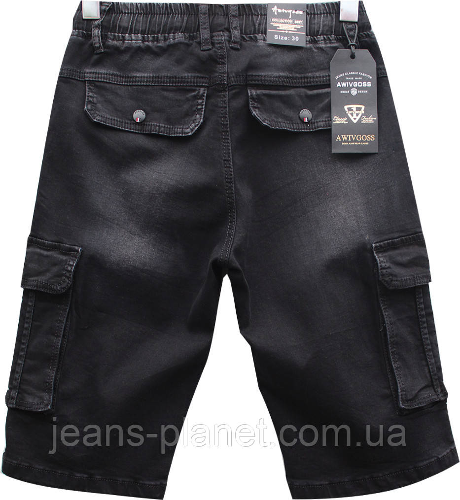 Шорти чоловічі джинсові карго чорного кольору пояс гумка — изображение 2