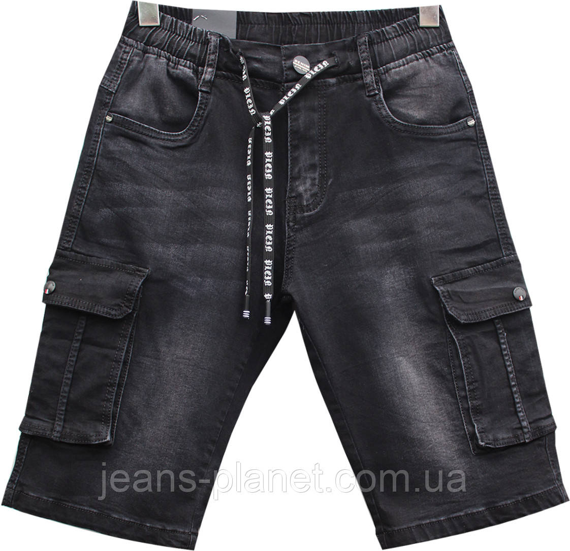 Шорти чоловічі джинсові карго чорного кольору пояс гумка — изображение 3
