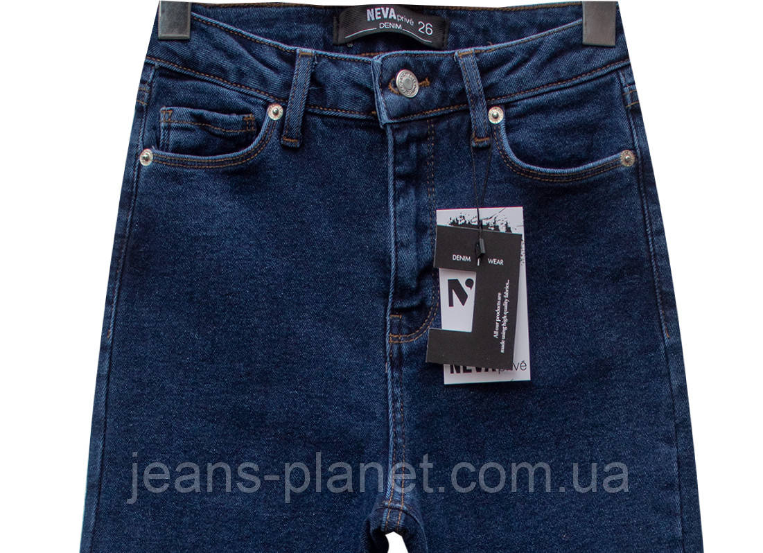 Джинси жіночі утеплені завужені з високою посадкою синього кольору — изображение 4