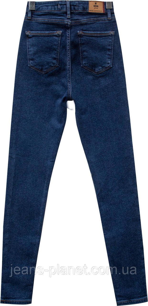 Джинси жіночі утеплені завужені з високою посадкою синього кольору — изображение 5