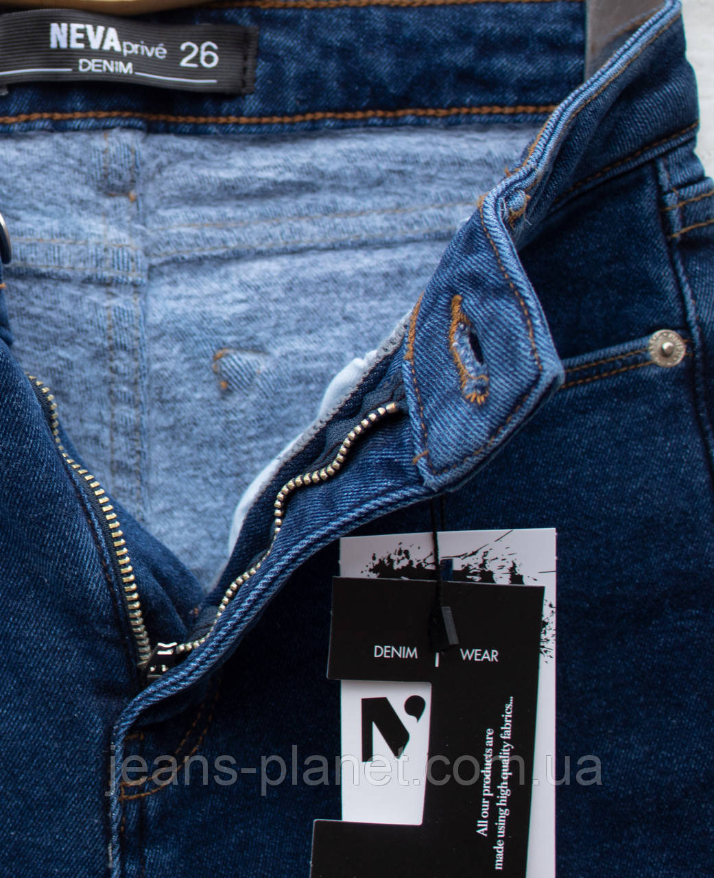 Джинси жіночі утеплені завужені з високою посадкою синього кольору — изображение 3