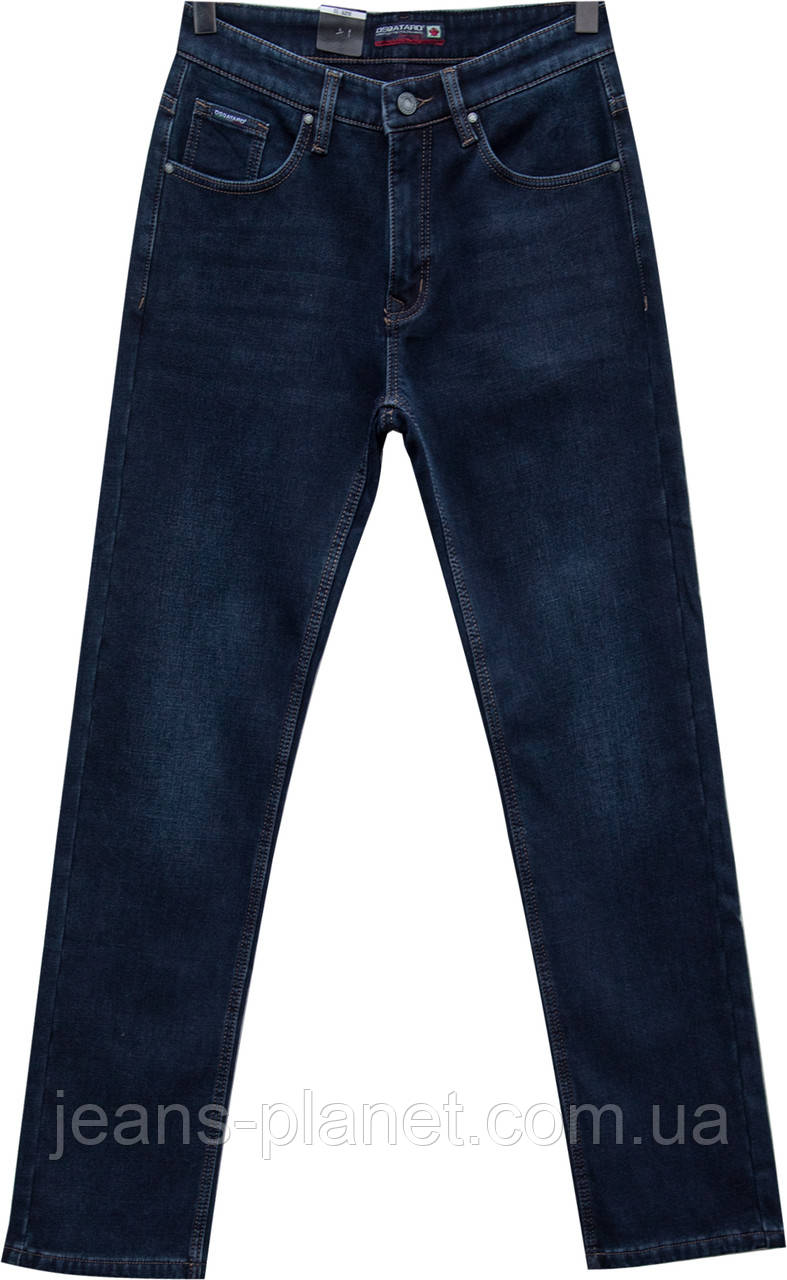 Зимові чоловічі класичні джинси прямого крою темно-синього кольору — изображение 5