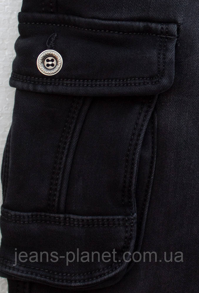 Чоловічі утеплені джинси джогери карго на манжеті гумці — изображение 3