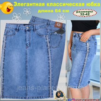 Джинсова спідниця блакитного кольору з прикрасою стрази