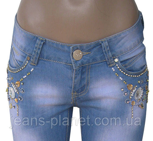 Джинси жіночі блакитні з камінням R. Marks — изображение 2