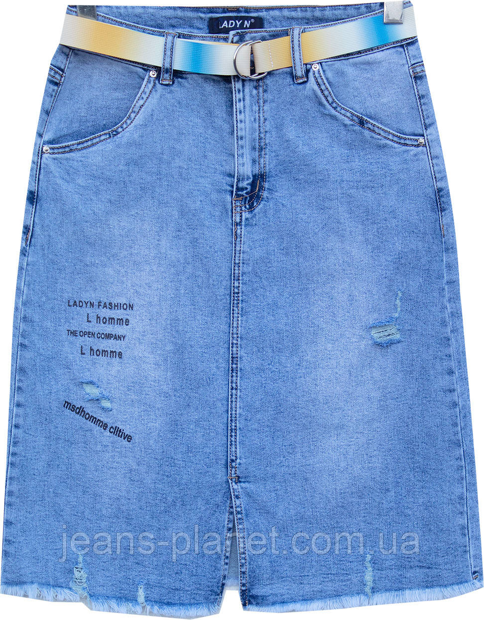 Модна джинсова спідниця Lady N з написами і бахромою довжина 62 см — изображение 4