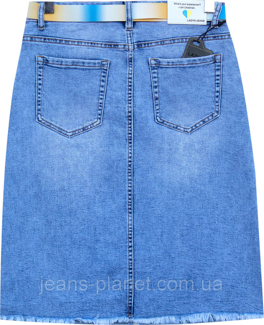 Модна джинсова спідниця Lady N з написами і бахромою довжина 62 см — изображение 5