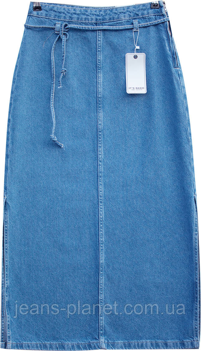 Наймодніша довга джинсова спідниця максі з розрізами світло-синього кольору — изображение 5
