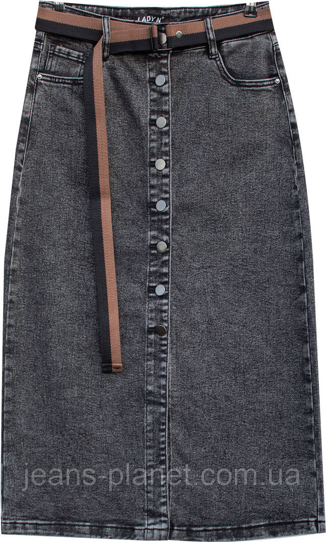Модна довга джинсова спідниця на гудзиках кольору сірий графіт 31 розмір — изображение 5