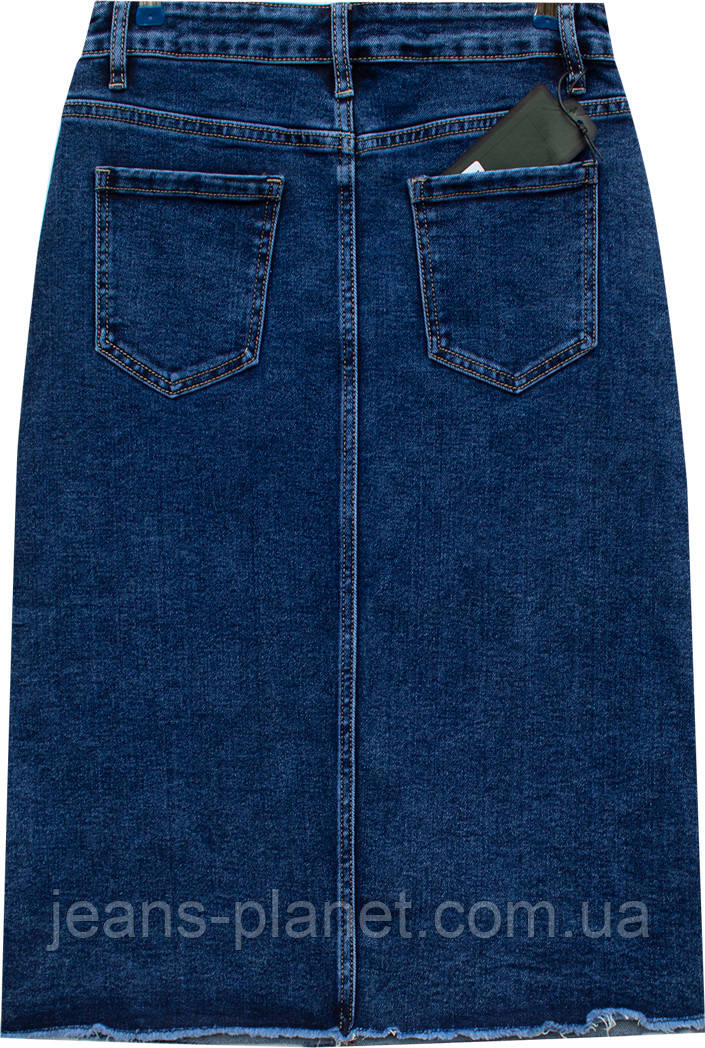 Джинсова класична спідниця міді з бахромою та розрізами — изображение 3