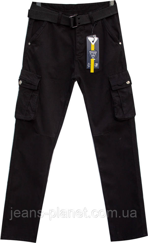 Чоловічі утеплені джинси карго з кишенями чорного кольору ITENO — изображение 4