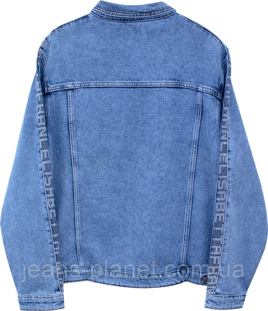 Жіноча джинсова класична куртка з прикрасою стрази — изображение 2